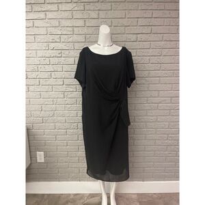 Le Bos Women Black Drape Front Short Sleeve Chiffon Dress Size 20W